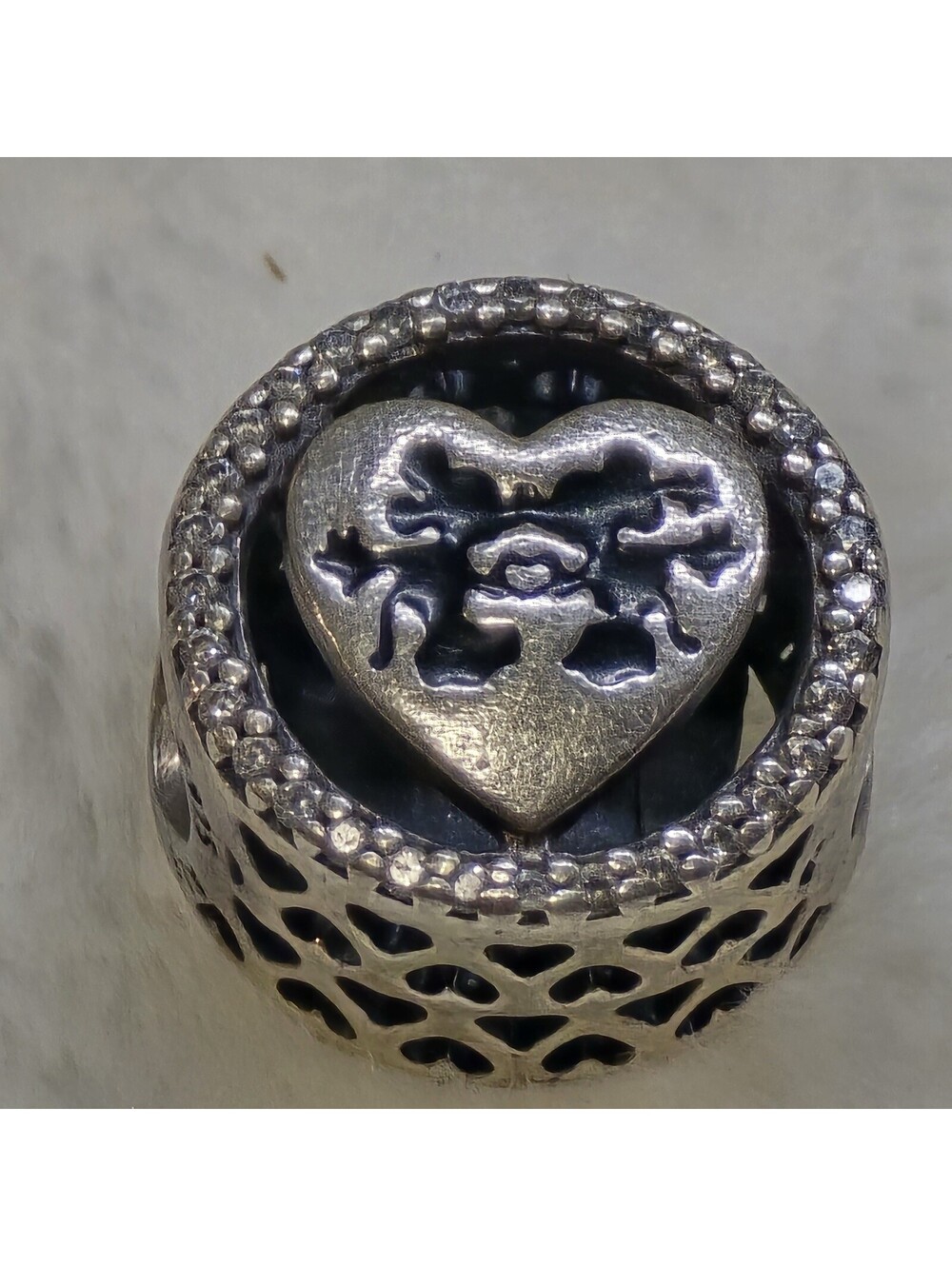 Pandora Disney Mickey Minnie Love Kiss Charm 791957CZ Sterling Silver CZ Retired